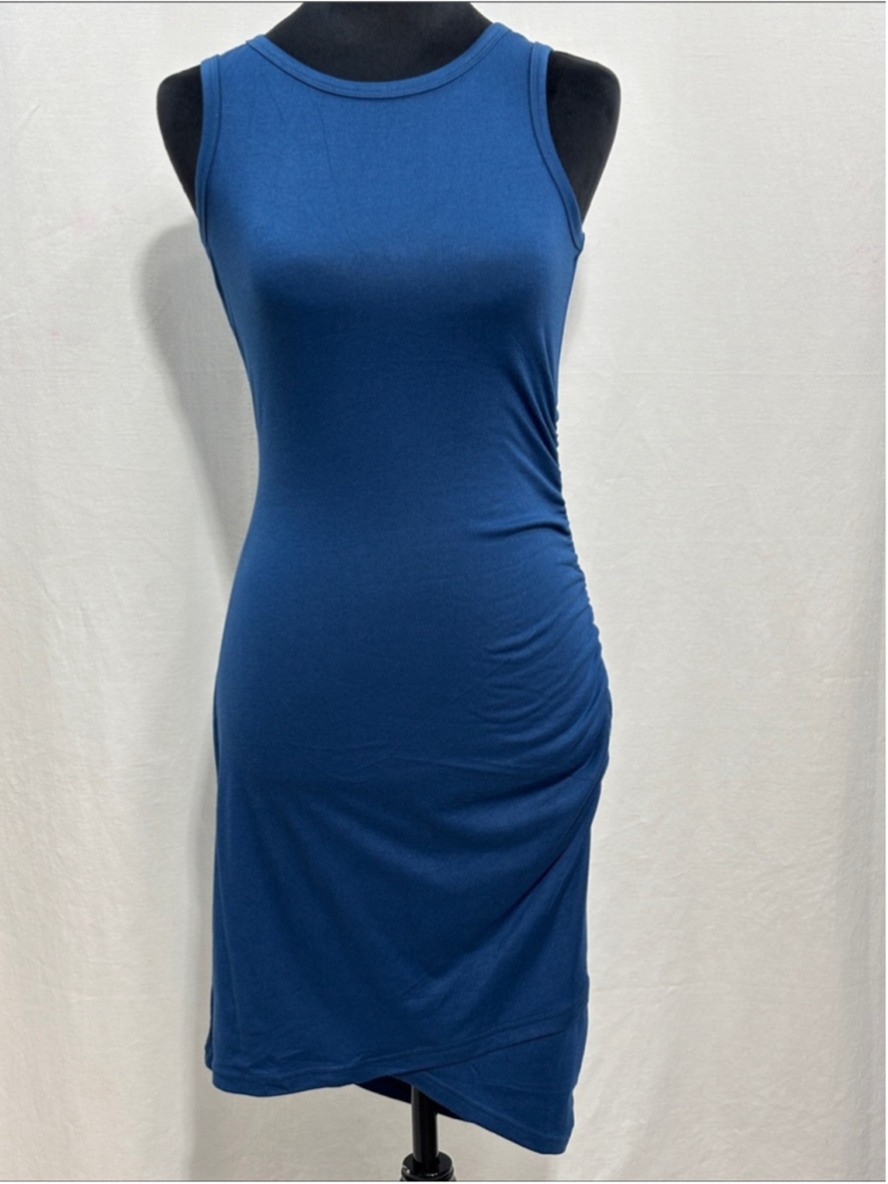 Royal Blue Sleeveless Ruched Midi Dress every day comfort stretch XS - 715